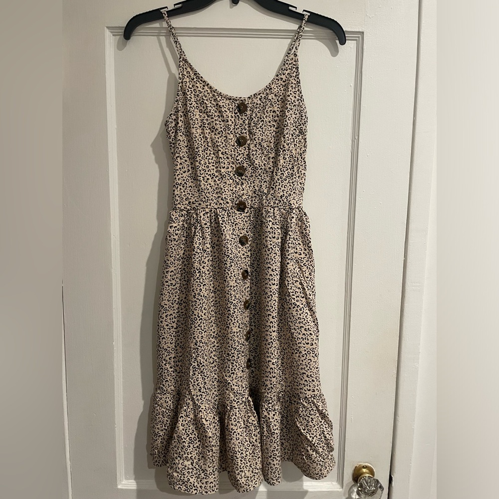 Japna Leopard print Midi Dress with Ruffle Hem